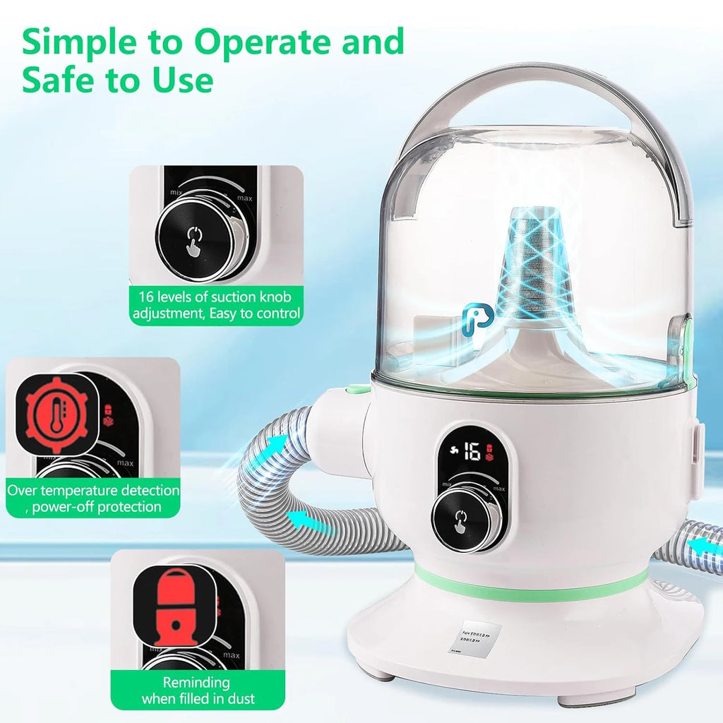 Pet Grooming Kit with 2L Vacuum Suction 99% Pet Hair, Professional Quiet Dog Grooming Vacuum Kit with 5 Grooming Tools For Pets